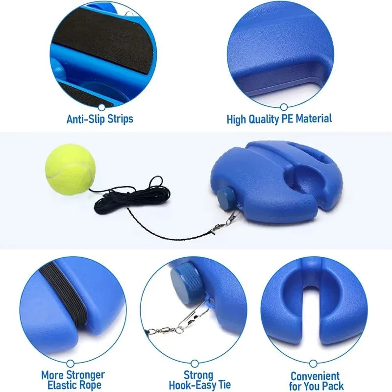 Close-up views of the base highlighting anti-slip strips, PE plastic texture, elastic cord, swivel hook, and folded shape