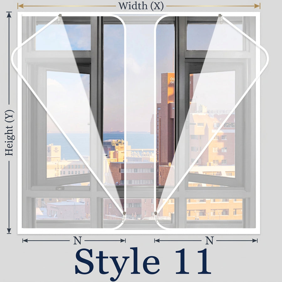 Zipper style chart, Style 11: two full-height zipper flaps, with width and height marked
