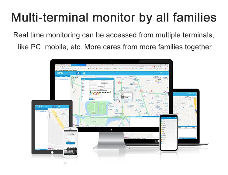 Tracking app open on a computer, tablet and phones