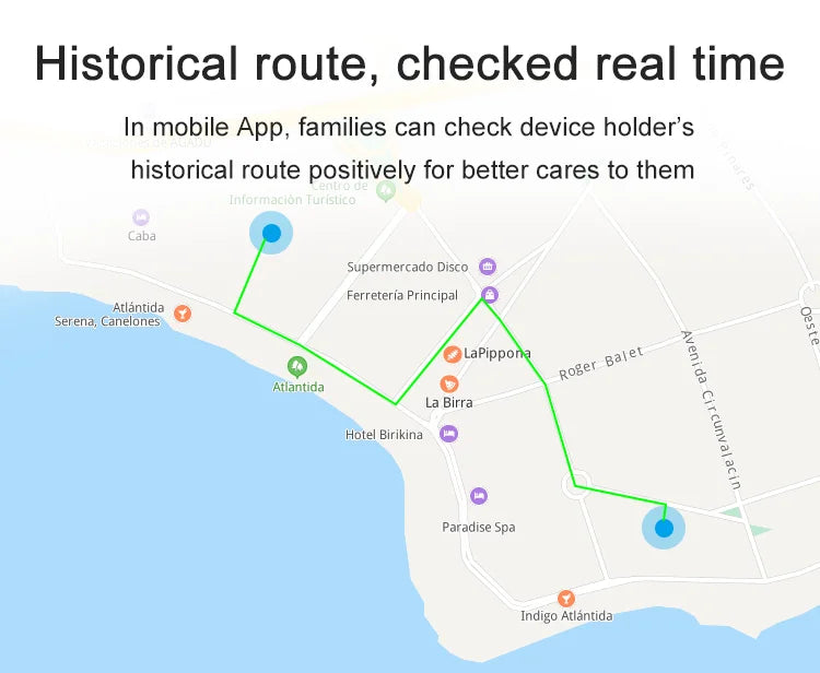 Map showing the watch's route history in the tracking app