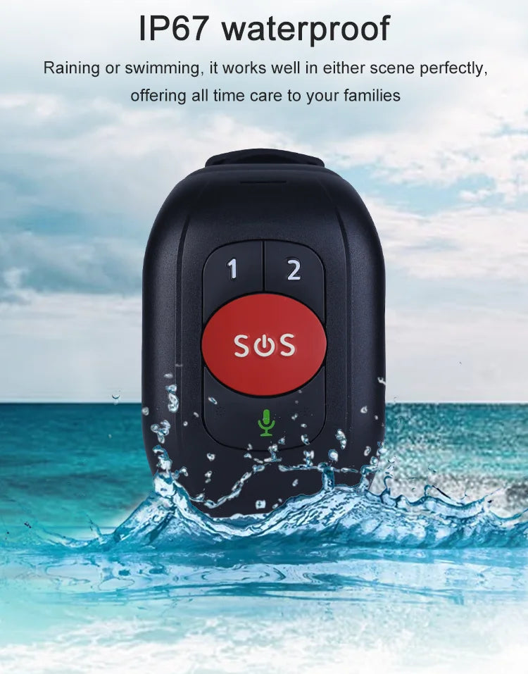 GPS watch with red SOS button splashed by sea water