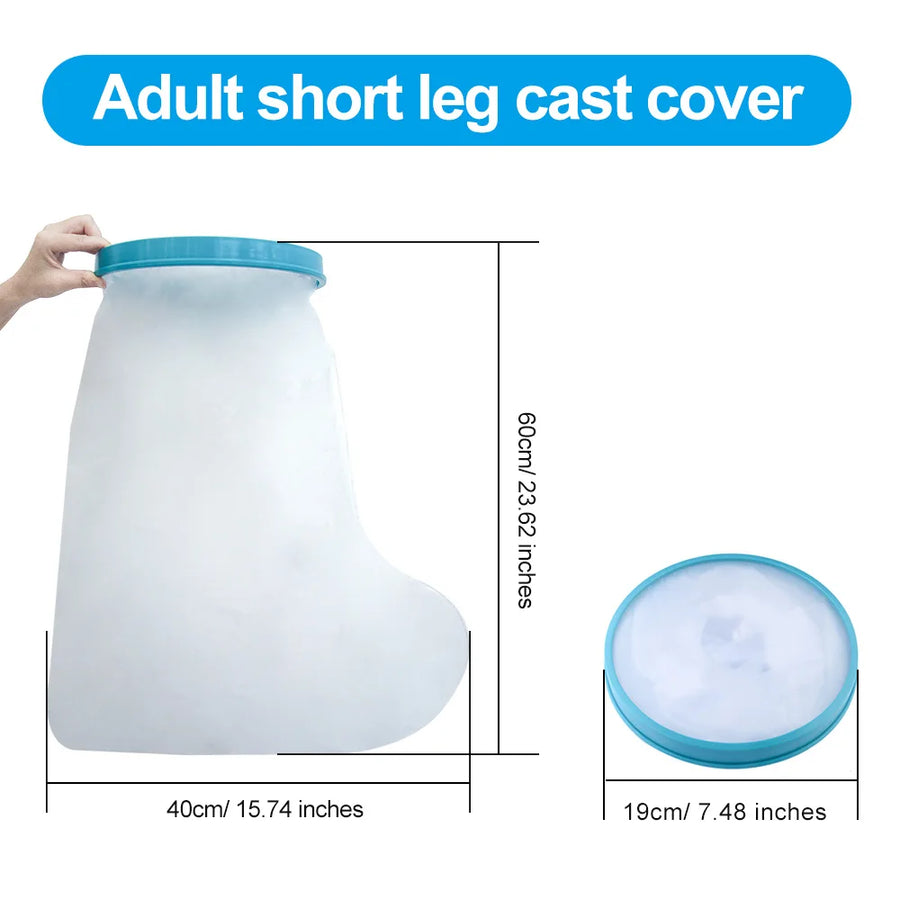 Adult short leg cast cover with dimensions: 60 cm long, 40 cm wide, 19 cm seal ring