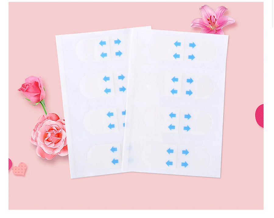 Two sheets of clear face lift stickers on a pink background