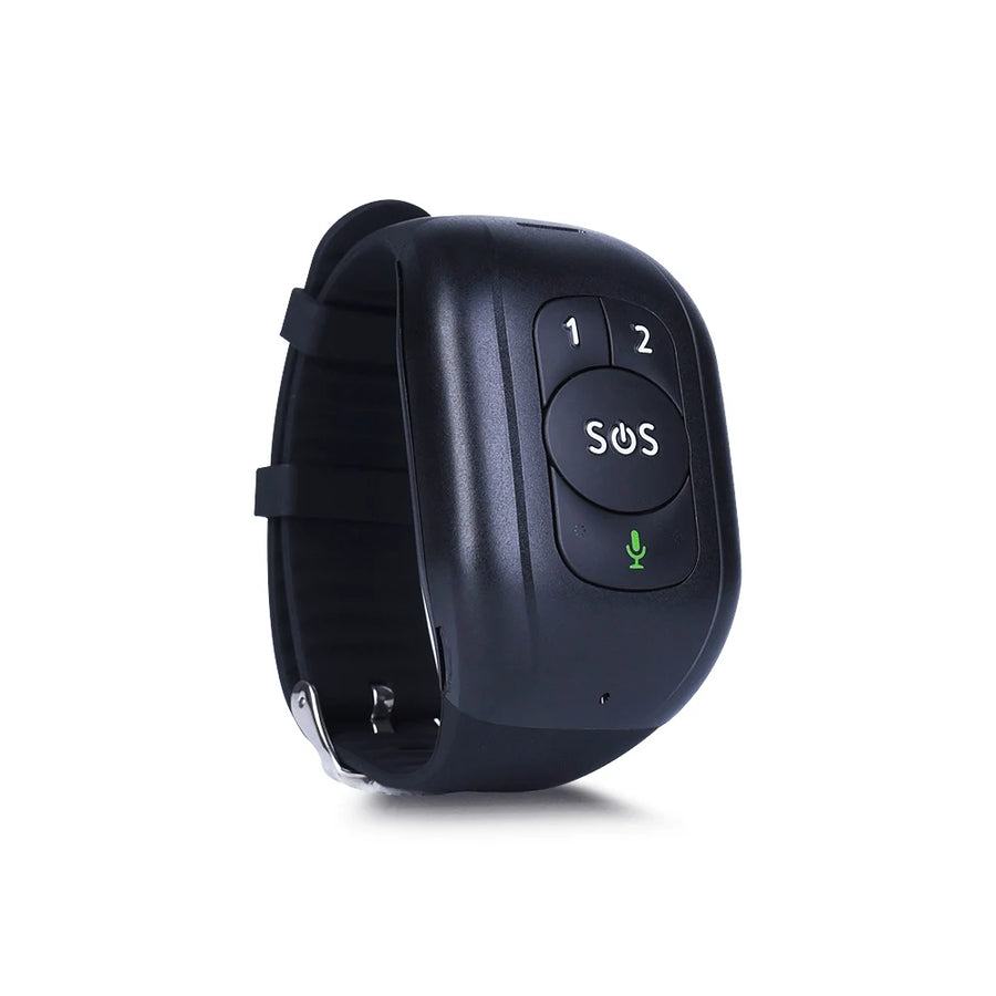 All-black GPS watch with a black SOS button