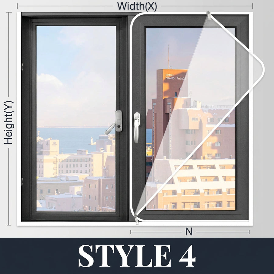 Zipper style chart, Style 4: full-height zipper flap on the right, with width and height marked